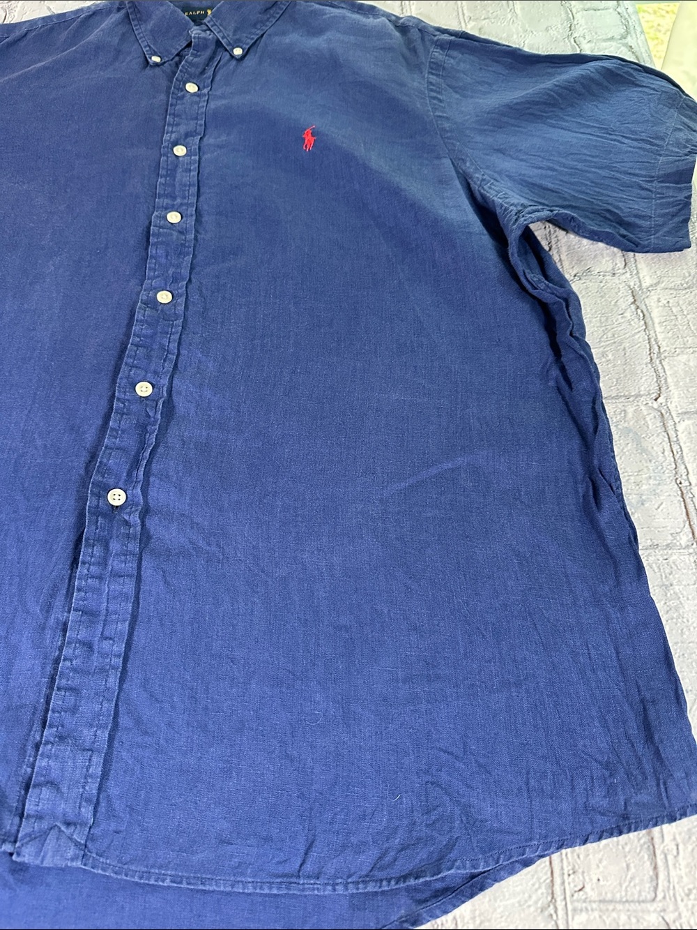 Ralph Lauren Linen Button Up Shirt Mens ‎ Navy Blue Casual size XXL - Picture 6 of 12